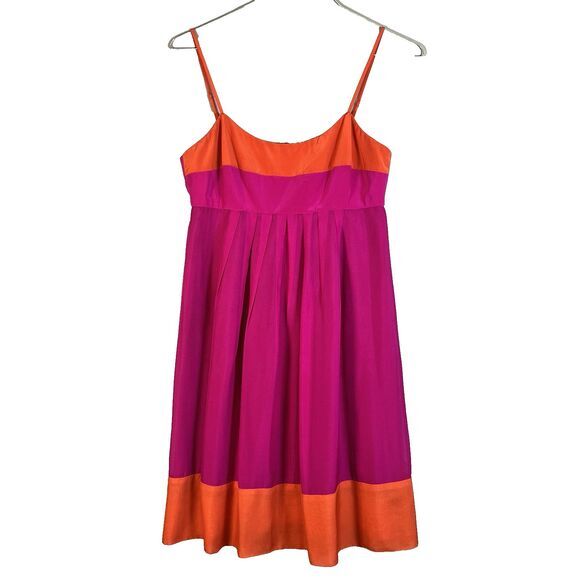 Shoshanna Short Dress 8 Hot Pink Orange Silk Color‎ Block Empire Waist - Picture 10 of 11